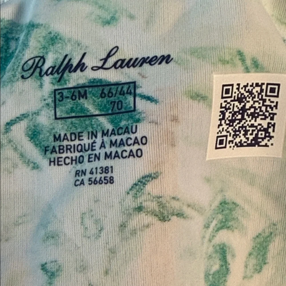 Ralph Lauren Polo Bear Tropical Resort Baby Rash Guard Swimsuit 3-6M